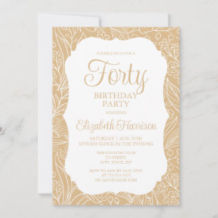 Invitation Gold White Flora Femme 40e fête d'anniversaire