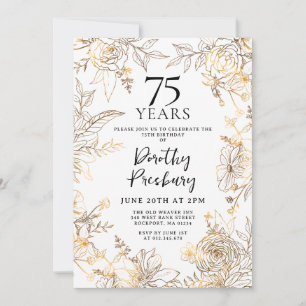 Invitation Gold White Floral 75e anniversaire de fête Invitat