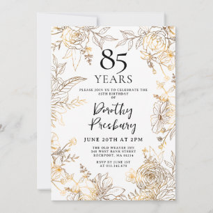Invitation Gold White Floral 85e fête d'anniversaire