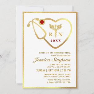Invitation Gold White Modern Nursing School Graduation Party