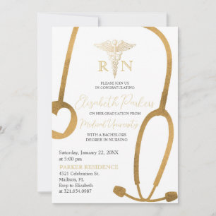 Invitation Gold White Nursing School Graduation Party