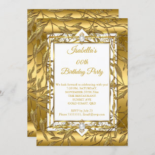 Invitation Gold White Pearl Damask Floral fête d'anniversaire