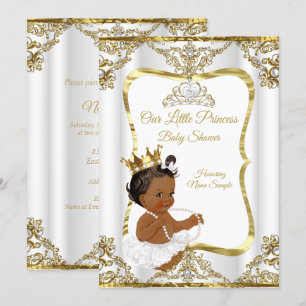 Invitation Gold White Pearl Princess Baby shower ethnique