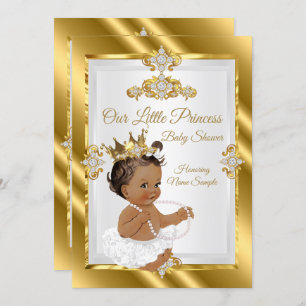 Invitation Gold White Princess Baby shower Ethnic