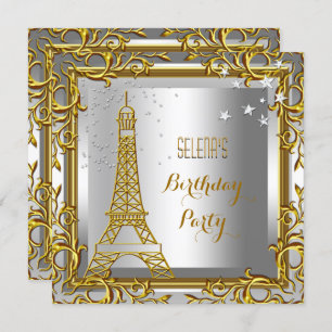 Invitation Gold White Silver Tour Eiffel Anniversaire