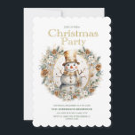 Invitation Gold White Snowman Green Party de Noël<br><div class="desc">Invitation de Noël avec la peinture d'un bonhomme de neige blanc et doré encadré de pins,  de fleurs blanches et de verdure. Personnalisez avec vos informations de fête. Contactez-moi pour obtenir de l'aide sur vos personnalisations ou pour demander des produits Zazzle correspondants ou coordonnés supplémentaires pour votre groupe.</div>