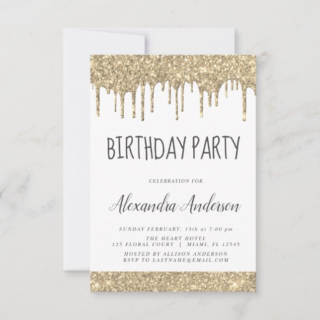 Invitation Gold White Sparkle Parties scintillant N'importe q (Devant)