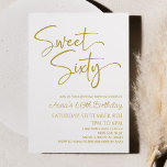 Invitation Gold White Sweet Sixty Minimal 60e fête d'annivers<br><div class="desc">C'est une Gold White Sweet Sixty Modern Minimalist 60th Birthday Party Invitation!</div>