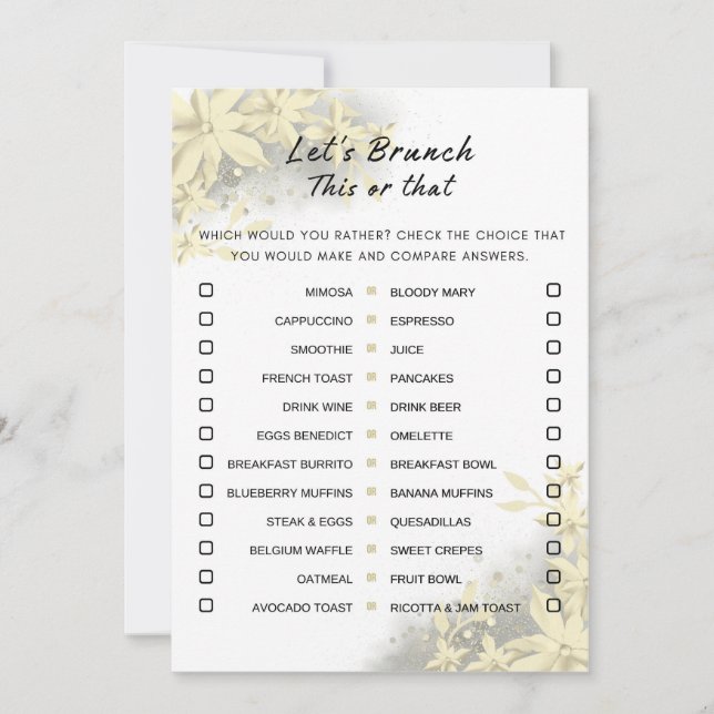 Invitation Gold White This or That Brunch Party Game (Devant)