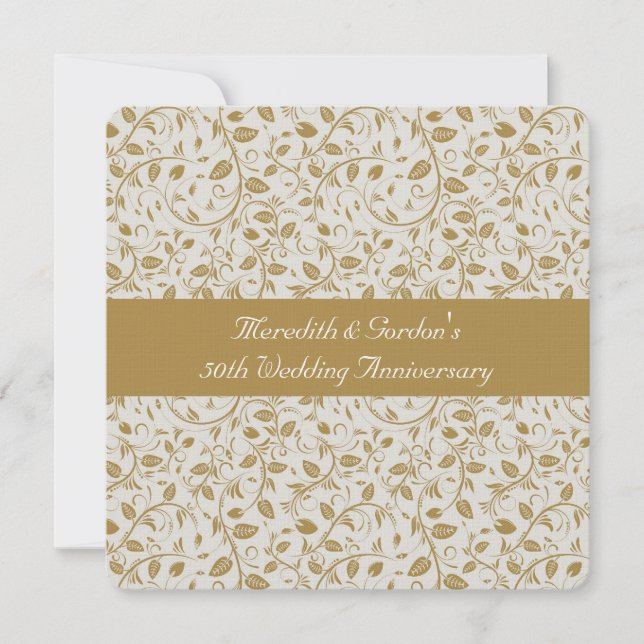 Invitation Gold White Vines Romantique 50e anniversaire Maria (Devant)