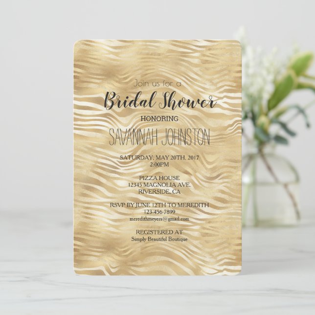 Invitation Gold White Zebra Imprimer douche nuptiale (Debout devant)