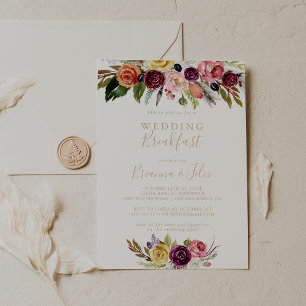 Invitation Gold Wild Feather Boho Tropical Mariage Petit déje