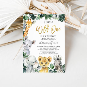 Invitation Gold Wild One Safari Jungle Animaux Baby shower