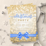 Invitation Gold Winter Glam Company Xmas Blue Ribbon<br><div class="desc">Elégant Formal Company & Corporate Christmas Party / Cocktail / Diner Party Invitation modèle avec Gold Faux Foil Snowflakes Noël. Impressionnez vos amis et collègues avec ce design d'invitation sophistiqué et élégant.</div>