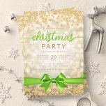Invitation Gold Winter Glam Company Xmas Green Ribbon<br><div class="desc">Elégant Formal Company & Corporate Christmas Party / Cocktail / Diner Party Invitation modèle avec Gold Faux Foil Snowflakes Noël. Impressionnez vos amis et collègues avec ce design d'invitation sophistiqué et élégant.</div>