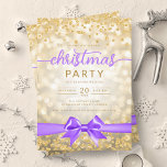 Invitation Gold Winter Glam Company Xmas Purple Ribbon<br><div class="desc">Elégant Formal Company & Corporate Christmas Party / Cocktail / Diner Party Invitation modèle avec Gold Faux Foil Snowflakes Noël. Impressionnez vos amis et collègues avec ce design d'invitation sophistiqué et élégant.</div>