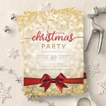 Invitation Gold Winter Glam Company Xmas Red Ribbon<br><div class="desc">Elégant Formal Company & Corporate Christmas Party / Cocktail / Diner Party Invitation modèle avec Gold Faux Foil Snowflakes Noël. Impressionnez vos amis et collègues avec ce design d'invitation sophistiqué et élégant.</div>