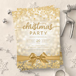 Invitation Gold Winter Glam Company Xmas Ribbon<br><div class="desc">Elégant Formal Company & Corporate Christmas Party / Cocktail / Diner Party Invitation modèle avec Gold Faux Foil Snowflakes Noël. Impressionnez vos amis et collègues avec ce design d'invitation sophistiqué et élégant.</div>