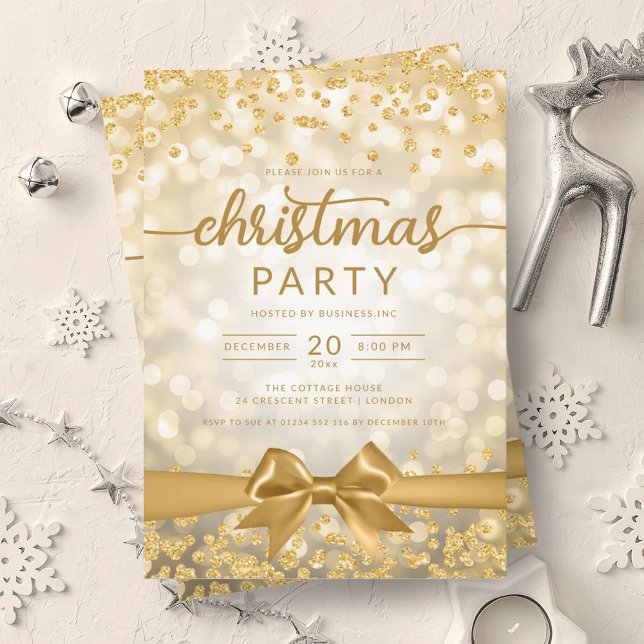 Invitation Gold Winter Glam Company Xmas Ribbon (Gold Winter Glam Company Xmas Ribbon Invitation)