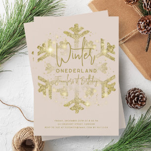 Invitation Gold Winter ONEDERLAND 1er anniversaire Parties sc
