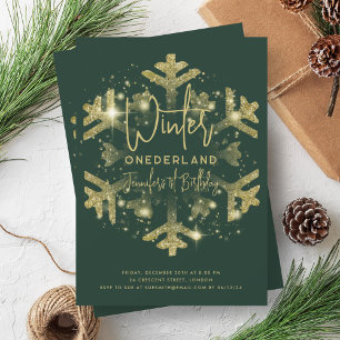 Invitation Gold Winter ONEDERLAND 1er anniversaire Parties sc