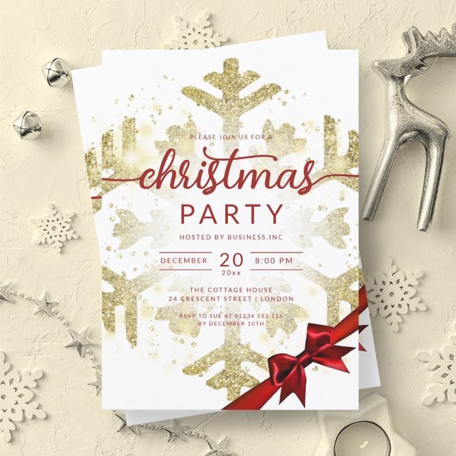 Invitation Gold Winter Parties scintillant Snow Company Noël (Gold Winter Glitter Snow Company Christmas Invitation)