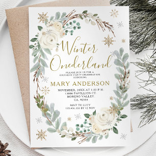 Invitation Gold Winter Snowy Onederland 1er anniversaire