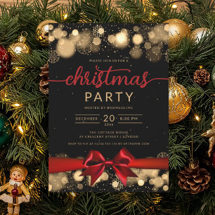 Invitation Gold Winter Wonderland Company Xmas Red Ribbon