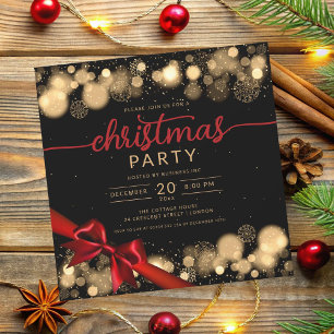 Invitation Gold Winter Wonderland Company Xmas Red Ribbon
