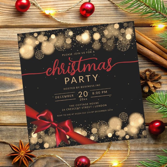 Invitation Gold Winter Wonderland Company Xmas Red Ribbon (Gold Winter Wonderland Company Xmas Red Ribbon Invitation)