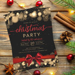 Invitation Gold Winter Wonderland Family Xmas Red Ribbon<br><div class="desc">Soirée de Noël / Cocktail / Dîner Invitation modèle avec des flocons d'or et des lumières de Noël. Impressionnez vos amis et collègues avec ce design sophistiqué et élégant d'invitation.</div>