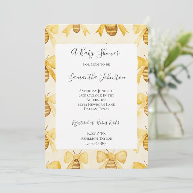 Invitation Gold Yellow Honey Bees Honey Combs Baby Shower (Debout devant)