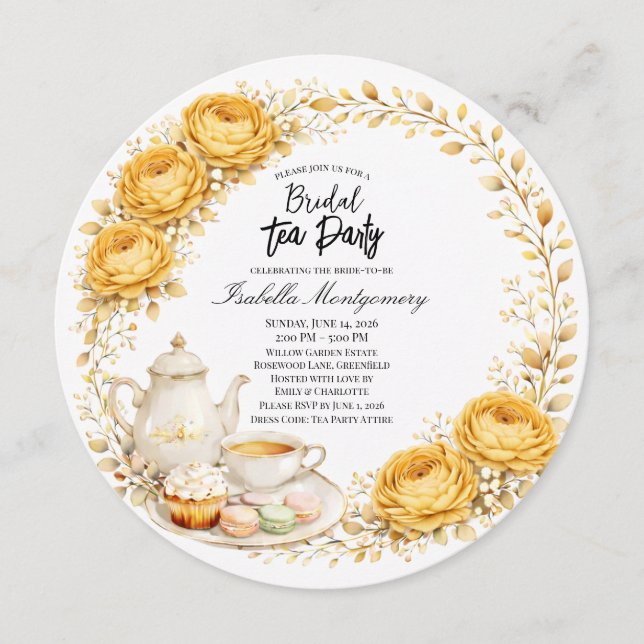 Invitation Gold Yellow Palette Tea Party Bridal Shower (Devant)