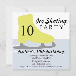 Invitation Gold Yellow Skate Date Ice Skating Birthday Party