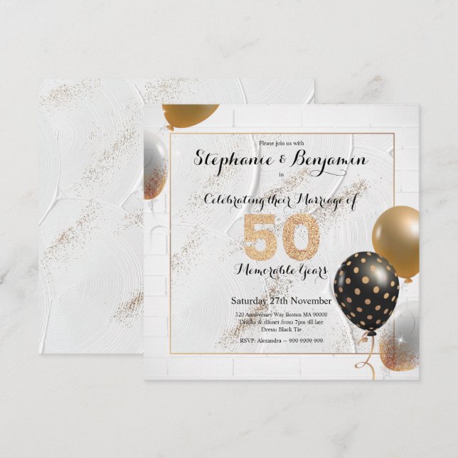 Invitation Golden 50th Mariage Anniversaire Parties scintilla (Devant / Derrière)