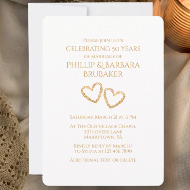 Invitation Golden 50th Mariage Anniversary Party Coeur person (Customize this Golden 50th wedding anniversary party invitation, unique hearts, simple stylish )