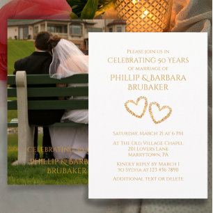 Invitation Golden 50th Mariage Anniversary Party Heart Photo