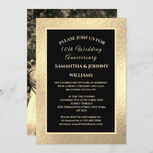 Invitation Golden 50th Mariage Anniversary Photo Gold