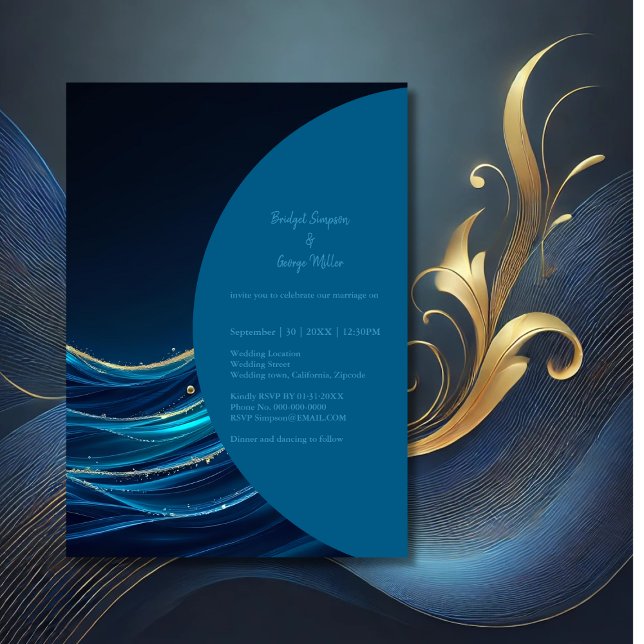 Invitation Golden Accentué Abstrait Ocean Waves mariage (Créateur téléchargé)