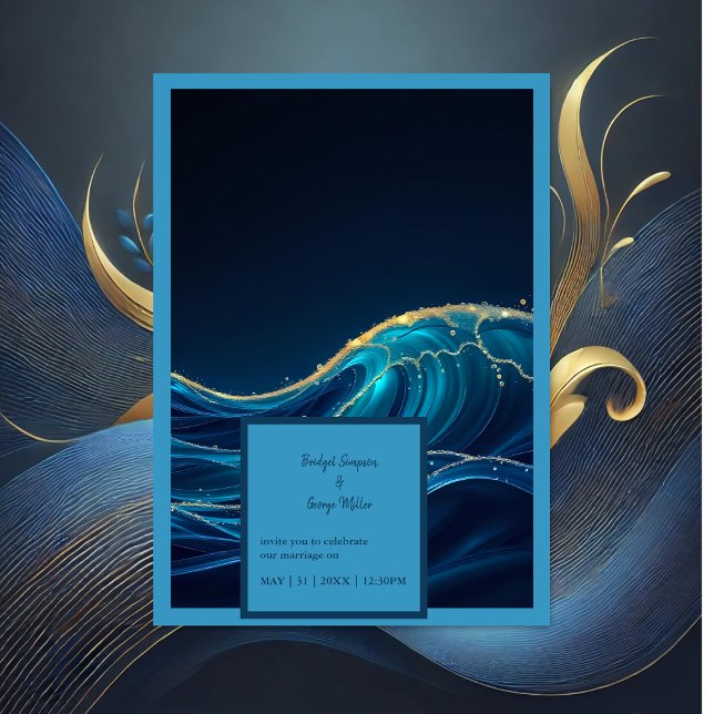 Invitation Golden Accentué Abstrait Ocean Waves mariage (Créateur téléchargé)