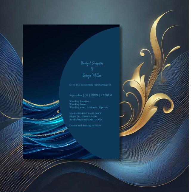 Invitation Golden Accentué Abstrait Ocean Waves mariage (Créateur téléchargé)