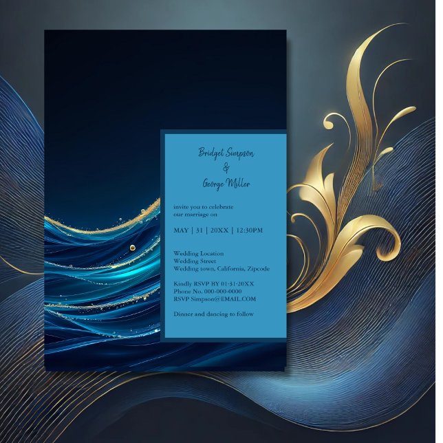 Invitation Golden Accentué Abstrait Ocean Waves mariage (Créateur téléchargé)