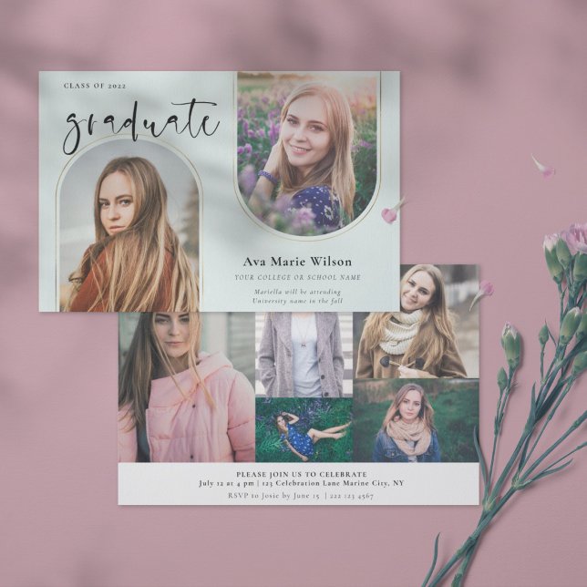 Invitation Golden Arches | Photo Calligraphy Graduation Sage (Créateur téléchargé)