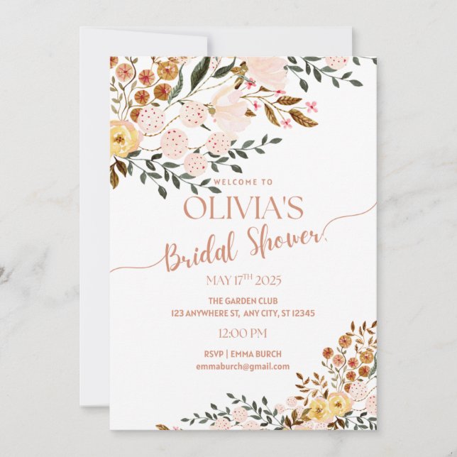Invitation Golden Automne Botaniques Bridal Showboat Invitati (Devant)