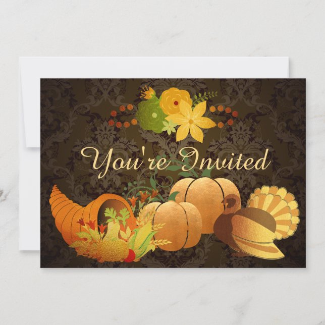 Invitation Golden Automne Harvest Damask Anniversaire Invitat (Devant)