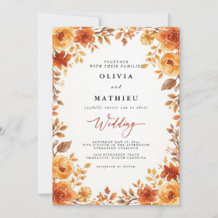 Invitation Golden Autumn Floral Romance Mariage