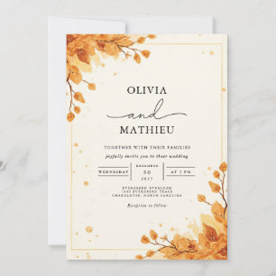 Invitation Golden Autumn Foliage Romance Mariage
