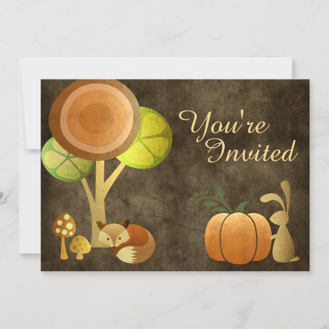 Invitation Golden Autumn Woodland Animaux Anniversaire Invita (Devant)