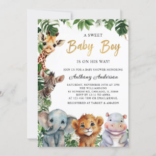 Invitation Golden Baby Boy Safari Animaux Garçon Baby shower