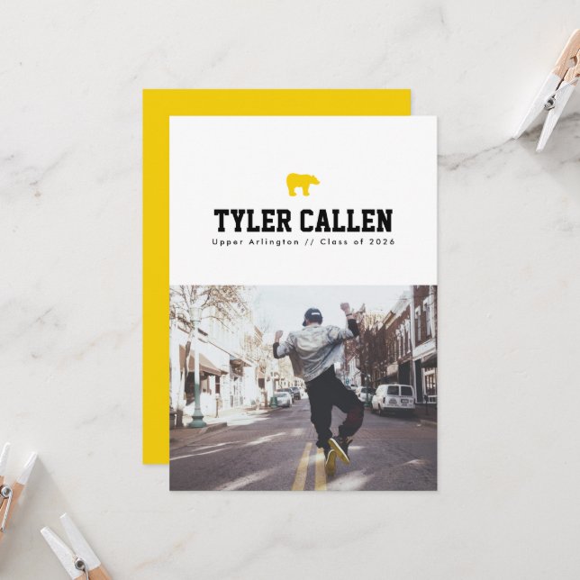 Invitation Golden Bear Varsity Text-only Backer (Devant/Arrière en situation)